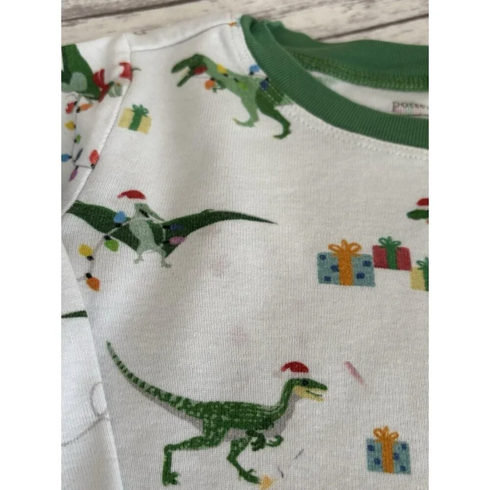 Pottery Barn Kids CHRISTMAS Dino Organic 2 Piece Pajama Set Sz 4‎